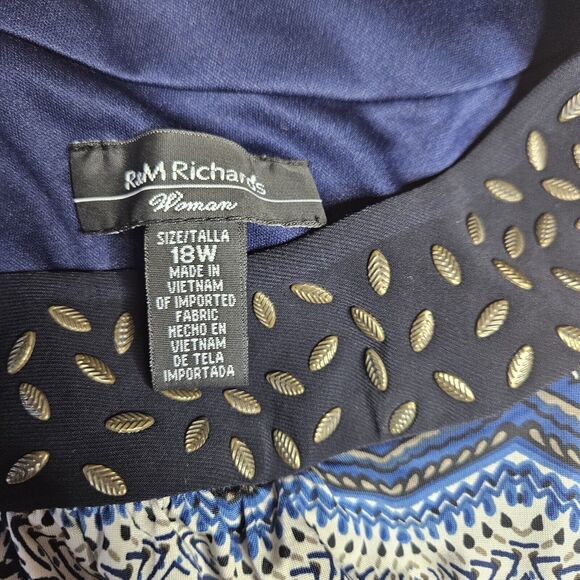 R&M Richards Maxi Dress Size 18W Chevron Blue - Picture 2 of 8
